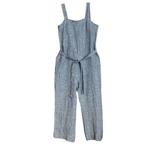 Quince 100% linen Square neck jumpsuit in blue chambray stripe small